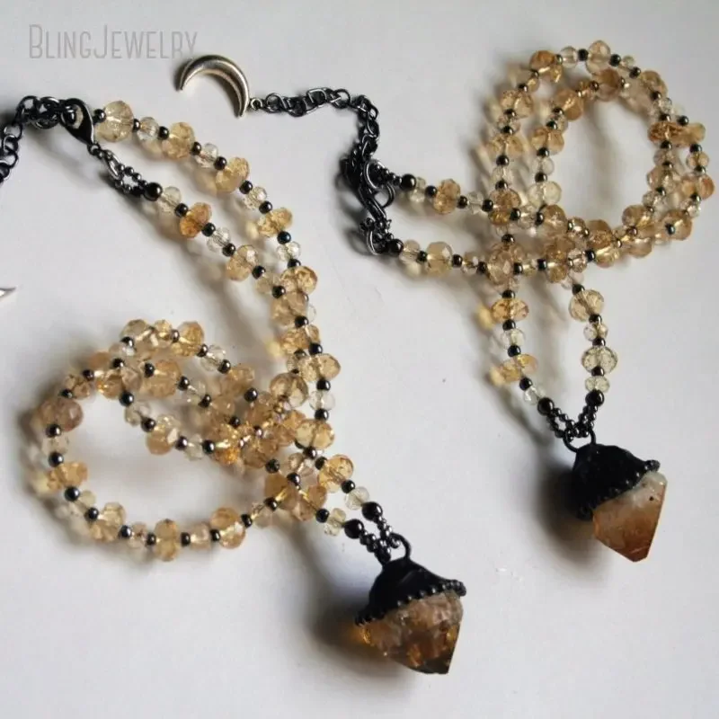 Crystal Pendant Necklace Natural Stone - 8 adet Ham Sitrin Taşlı Boncuklu