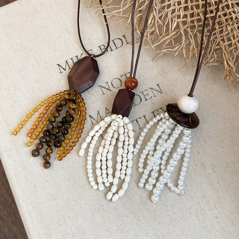 Pearl Choker Necklace Vintage - Minar Retro Doğal Taş Kaplan Gözü,