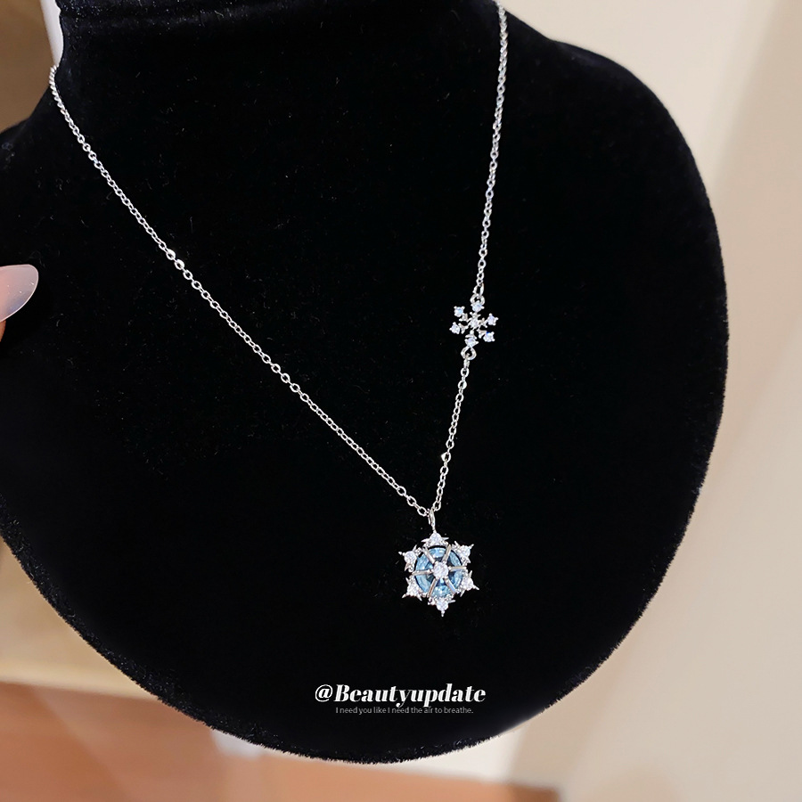 Layered Pendant Necklace Aesthetic - Işıltılı Buz Kristali Kar Tanesi Kolye,