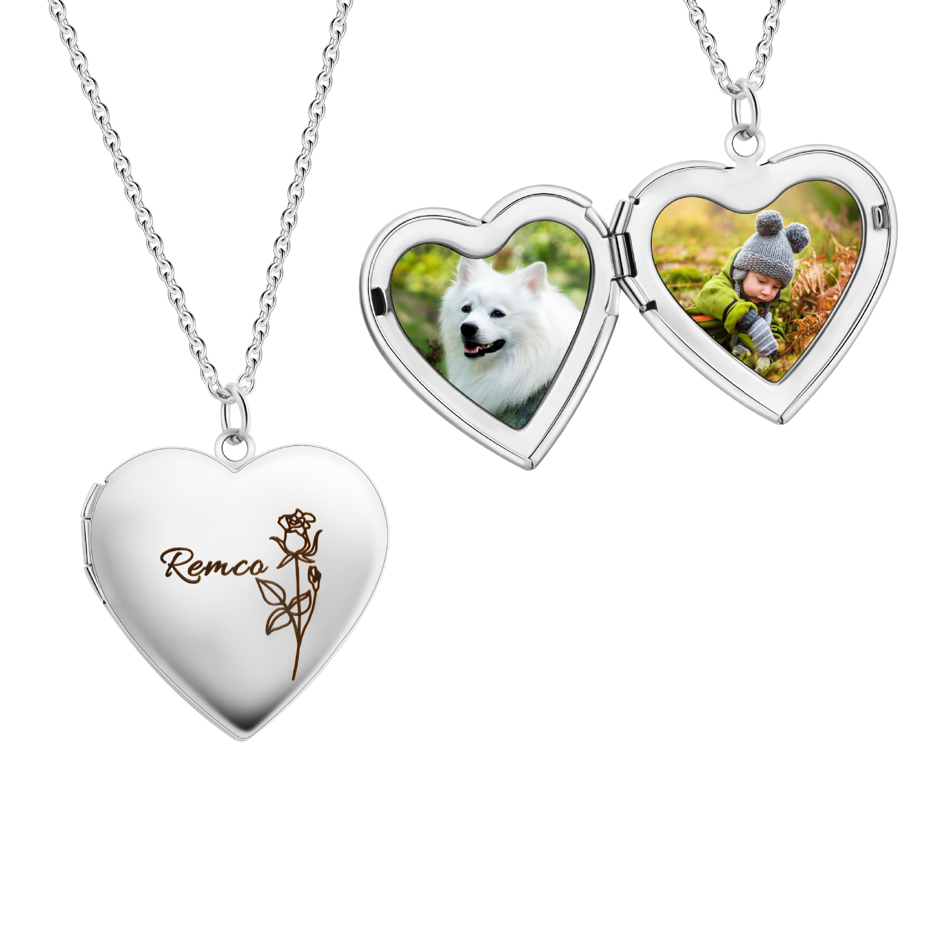 Heart Locket Necklace Photo - Gümüş Renkli Kalp Fotoğraf Çerçeveli Kolye