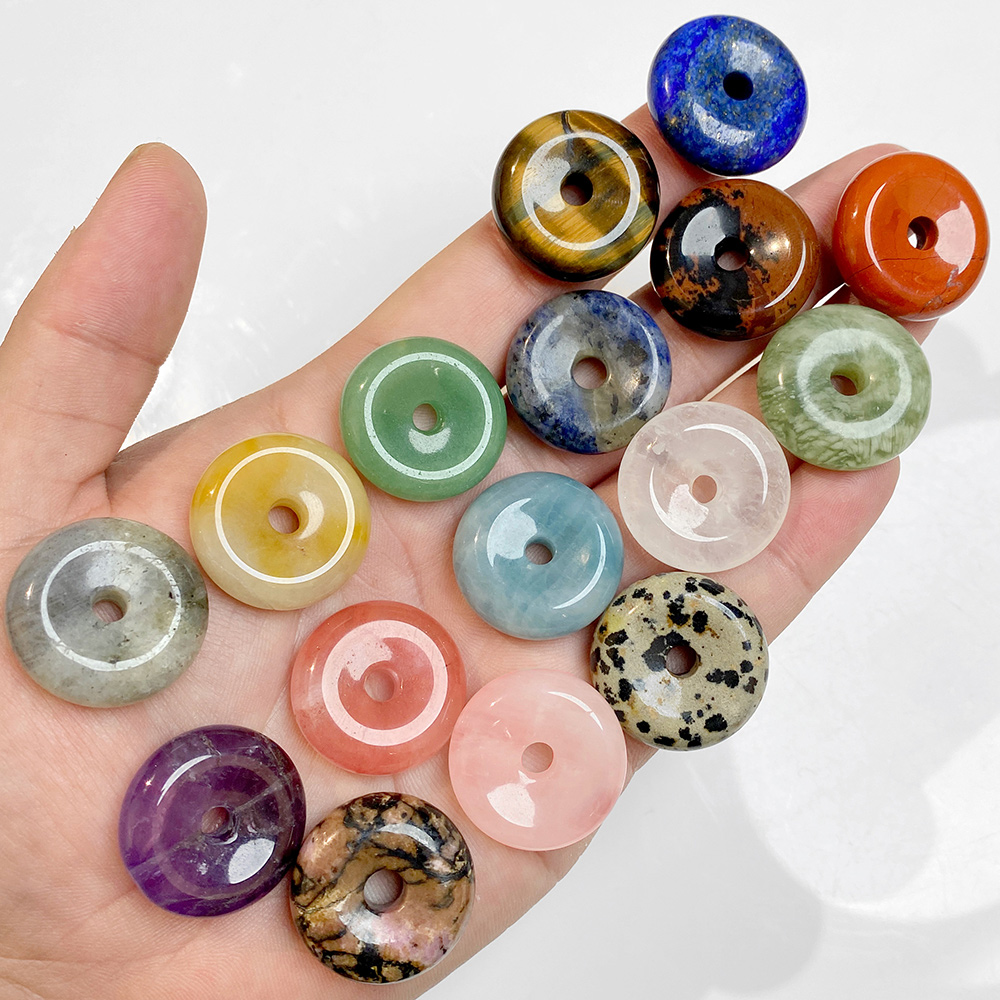 Crystal Pendant Necklace Natural Stone - 1 adet 25 MM Daire Donut