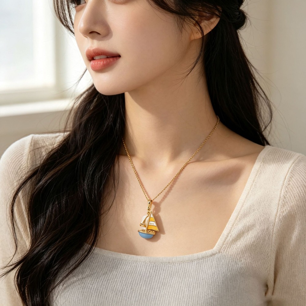 Şık Mine Kaplama Mavi Yelkenli - Initial Letter Necklace 18K Gold incelemesi ve fiyatı