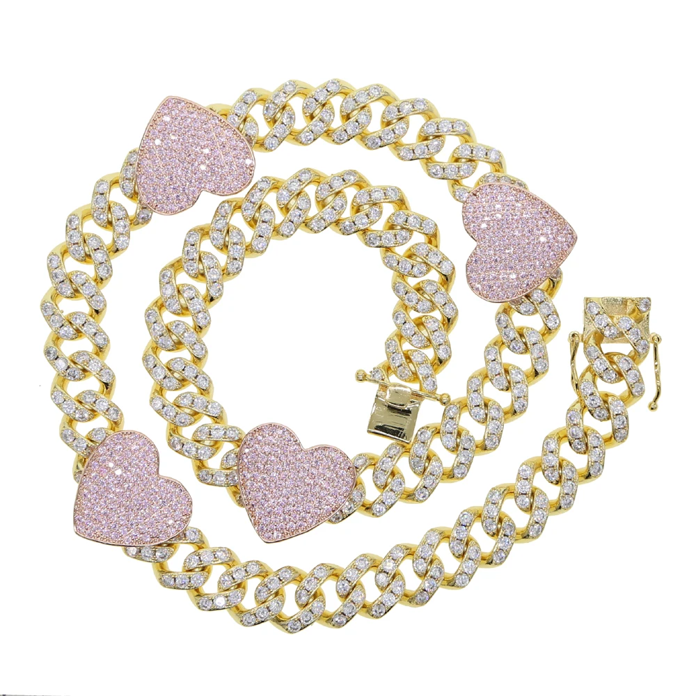 Yeni 12mm genişlik pembe kalp  - Cuban Link Chain 12Mm incelemesi ve fiyatı