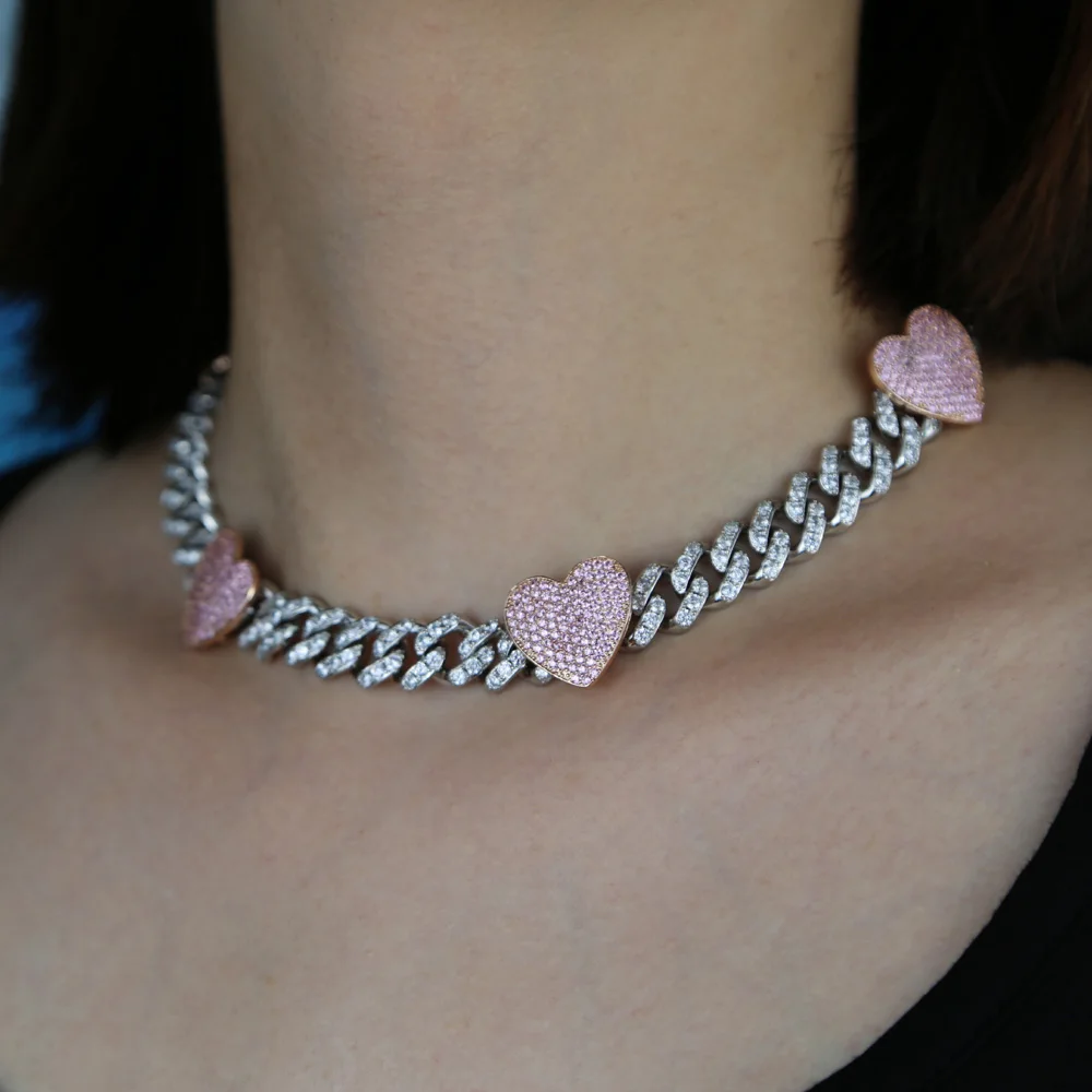 Yeni 12mm genişlik pembe kalp  - Cuban Link Chain 12Mm incelemesi ve fiyatı