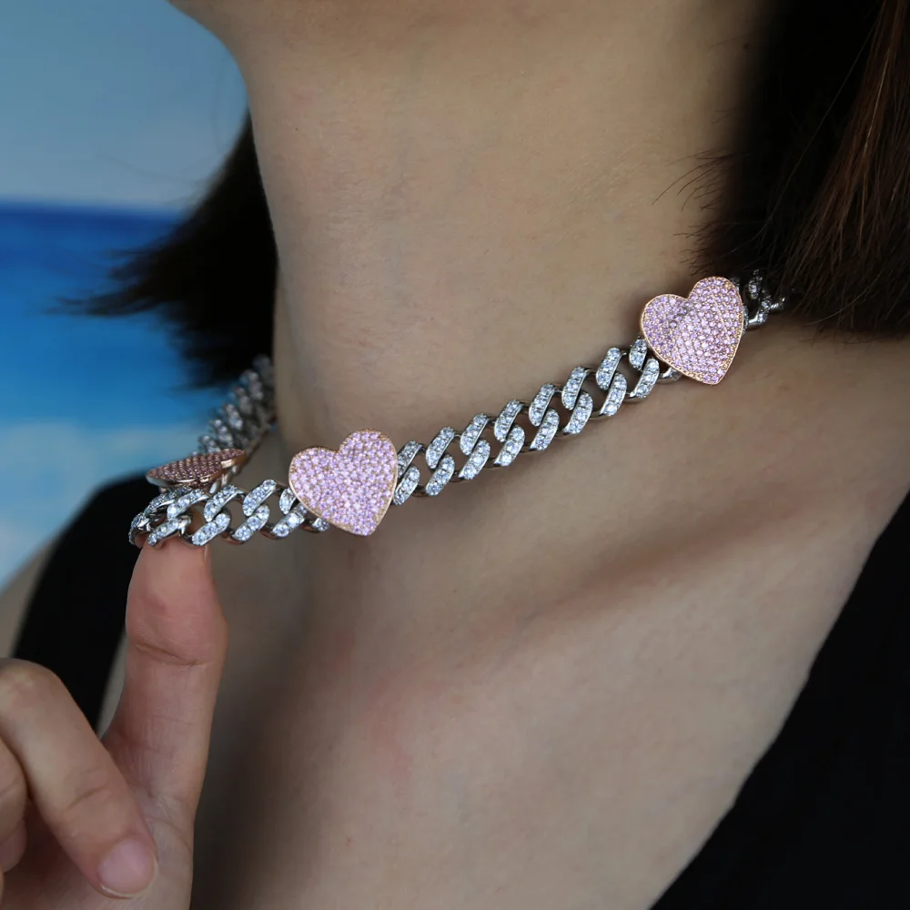 Yeni 12mm genişlik pembe kalp  - Cuban Link Chain 12Mm incelemesi ve fiyatı